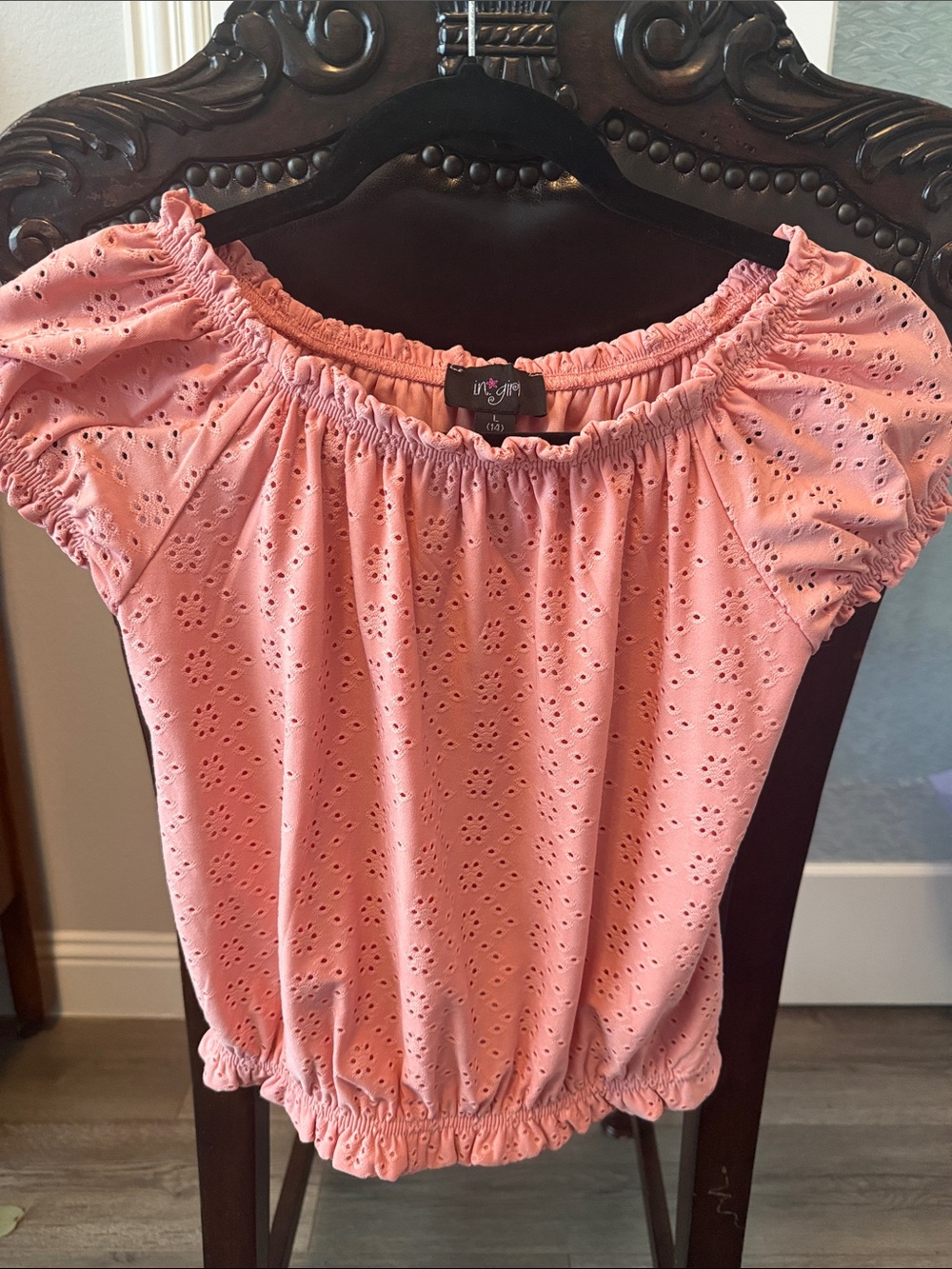 Off-Shoulder Eyelet Top - Pink